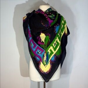 Han Mei Silk-Touch Scarf 53” x 53”Large Square Bold Multicolour Graphic Print